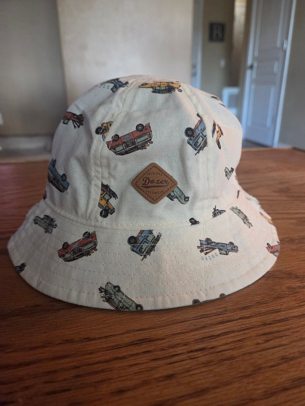 Dozer Bucket Hat‎ Reversible Cars Trucks Jeep Natural Green Brimmed Baby 0-12mo